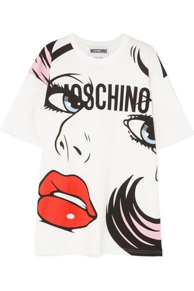 Shop Moschino Oversized Printed Cotton-jersey T-shirt In White
