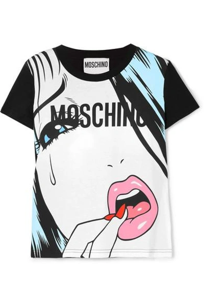 Shop Moschino Printed Stretch-cotton Jersey T-shirt In Black