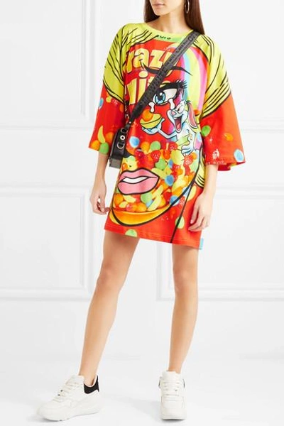 Shop Moschino Oversized Printed Stretch-cotton Jersey Mini Dress In Red