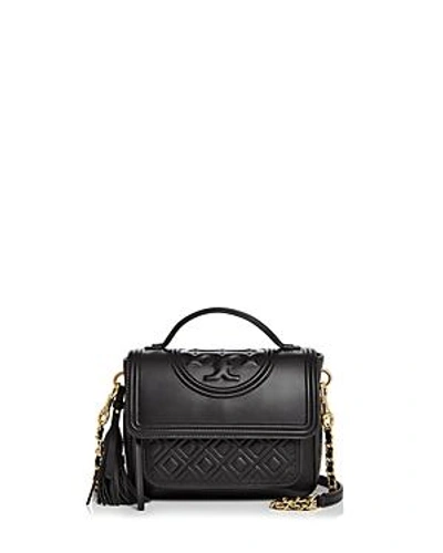 Shop Tory Burch Fleming Leather Satchel In Black/gold