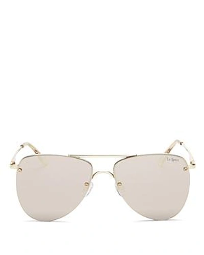 Shop Le Specs Women's The Prince Mirrored Rimless Brow Bar Aviator Sunglasses, 57mm In Gold/blush/peach Revo Mirror