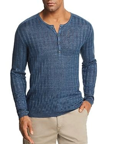 Shop John Varvatos Ribbed Long Sleeve Henley In Sapphire