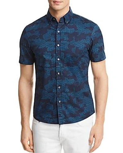 Shop Michael Kors Camouflage Print Slim Fit Button-down Shirt In Midnight Blue