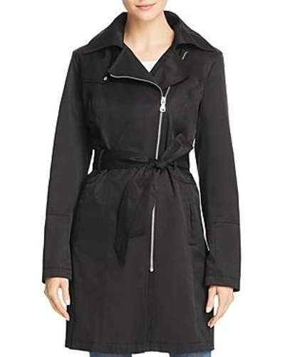 Shop Vince Camuto Asymmetric Front Belted Trench Coat In Black