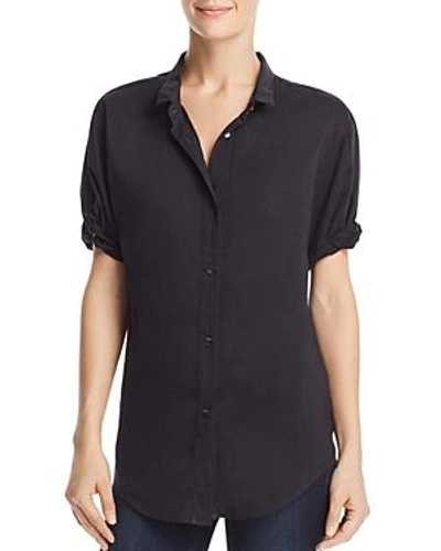 Shop Splendid Short Sleeve Boyfriend Shirt In Black