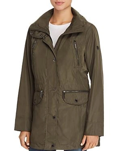 Shop Michael Michael Kors Double Collar Hooded Raincoat In Army Green