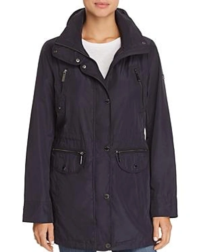 Shop Michael Michael Kors Double Collar Hooded Raincoat In Navy