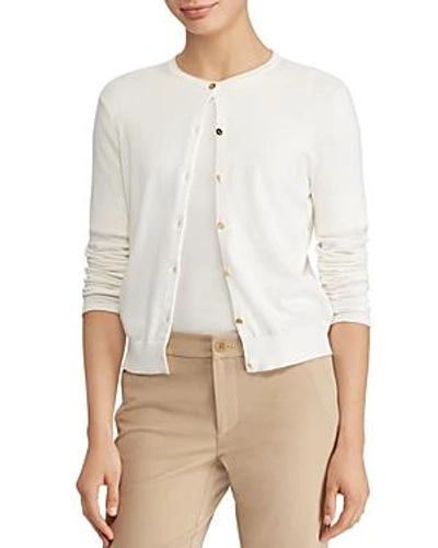 Shop Ralph Lauren Lauren  Essential Logo-button Cardigan In Winter Cream