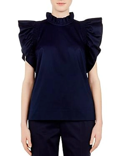 Shop Ted Baker Cottoned On Nevma Frill-sleeve Top In Navy