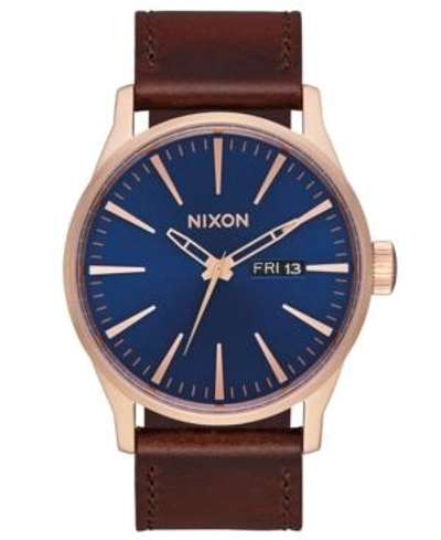 Shop Nixon Men's Sentry Leather/canvas Strap Watch 42mm In Rose Gold/navy