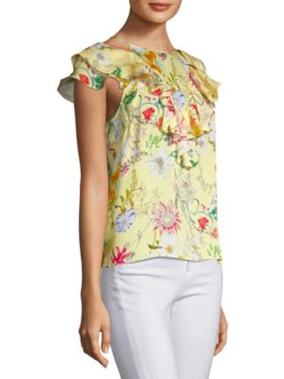 Shop Parker Terrycap Ruffle Print Silk Blouse In Spring Sangria