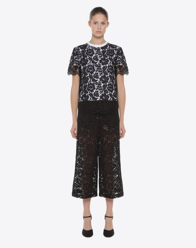 Shop Valentino Heavy Lace T-shirt In Black