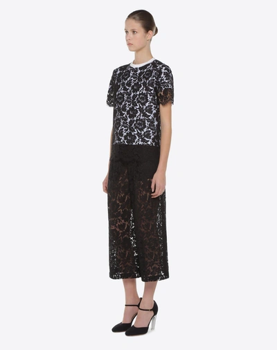 Shop Valentino Heavy Lace T-shirt In Black