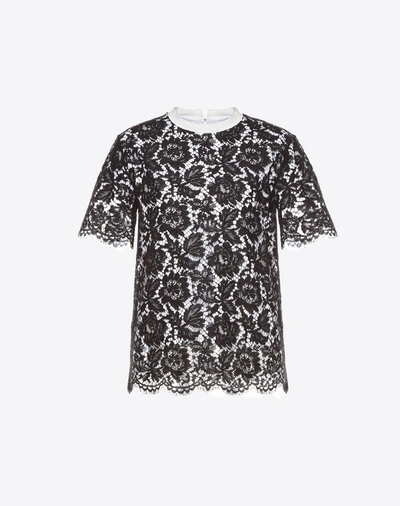 Shop Valentino Heavy Lace T-shirt In Black