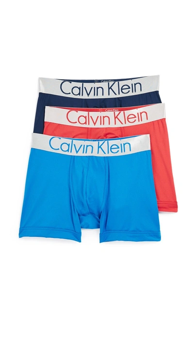 Calvin Klein Underwear Steel Micro 3 Pack Boxer Briefs In Sky View/red  Heat/tuscan Navy | ModeSens