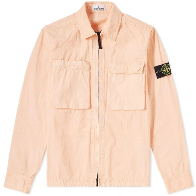 Stone Island Tela Smerigliata Garment Dyed Zip Overshirt In Pink | ModeSens