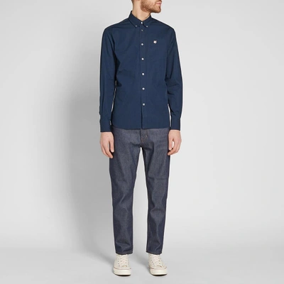 Shop Maison Kitsuné Button Down Fox Head Poplin Shirt In Blue