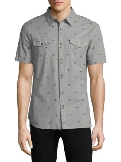 Shop John Varvatos Printed Short Sleeve Button Down Shirt In Mercury Grey