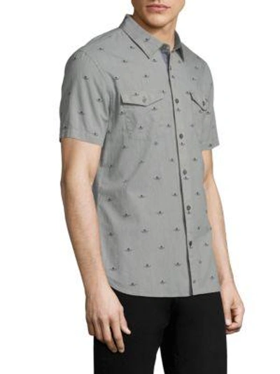 Shop John Varvatos Printed Short Sleeve Button Down Shirt In Mercury Grey