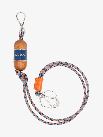 Shop Prada Multicoloured Wood And Leather Key Chain In Yellow
