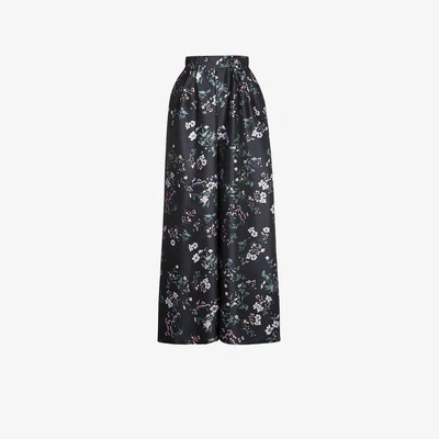 Shop Rochas Floral Satin Maxi Skirt In Black