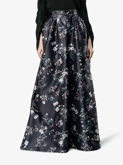 Shop Rochas Floral Satin Maxi Skirt In Black