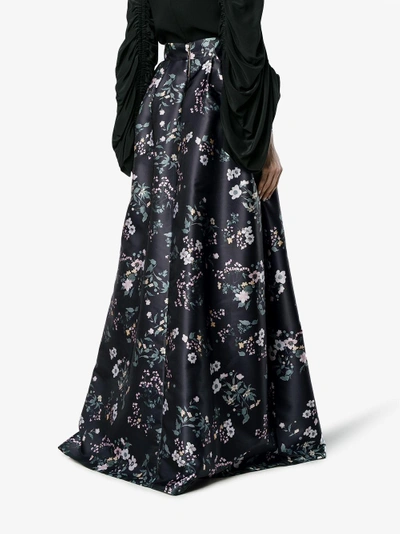 Shop Rochas Floral Satin Maxi Skirt In Black