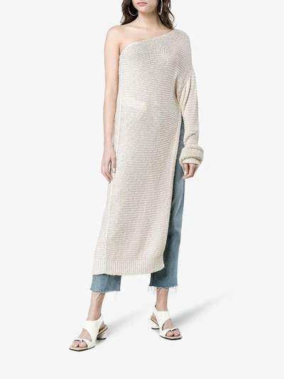 Shop Stella Mccartney Asymmetric Knitted Dress In Nude&neutrals