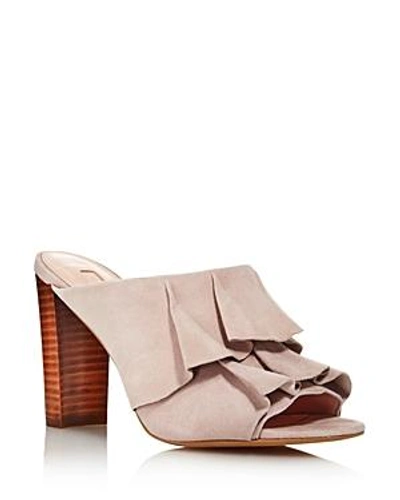 Shop Avec Les Filles Women's Mallory Suede Ruffle Block Heel Slide Sandals - 100% Exclusive In Avec Pink