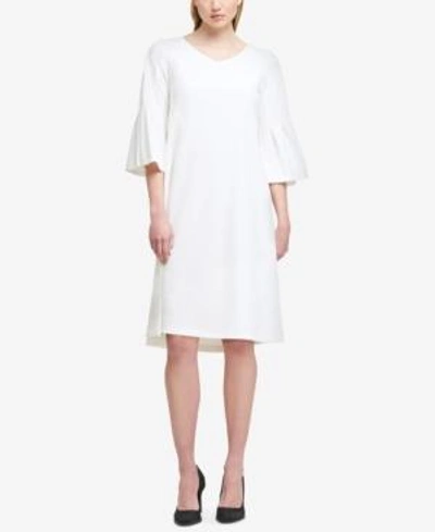 Shop Dkny Trumpet-sleeve Shift Dress, Created For Macy's In Ivory