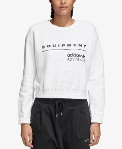 Shop Adidas Originals Equipment Cotton Cropped Sweatshirt In White