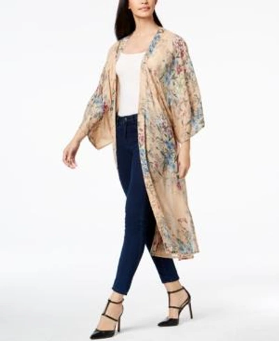 Shop Steve Madden Floral-print Duster Cover Up In Blush