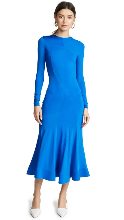 Shop Esteban Cortazar Interlock Long Sleeve Dress In Cobalt Blue