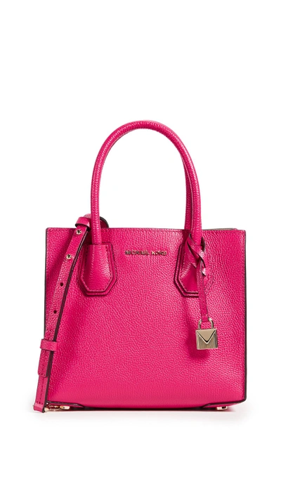 Michael Michael Kors Studio Mercer Medium Leather Messenger In Ultra Pink