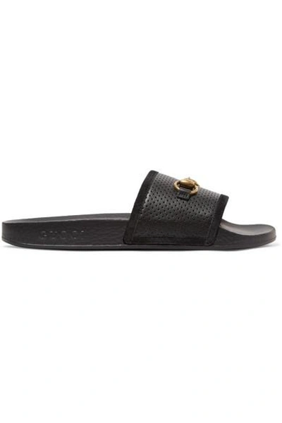 Shop Gucci Horsebit-detailed Perforated Rubber Slides In Black