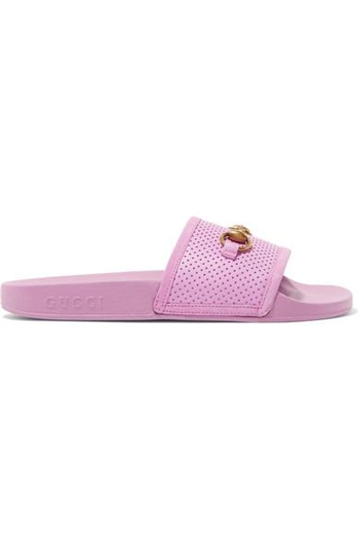 Shop Gucci Horsebit-detailed Perforated Rubber Slides