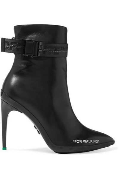 Shop Off-white For Walking Logo-jacquard Printed Leather Ankle Boots In Black
