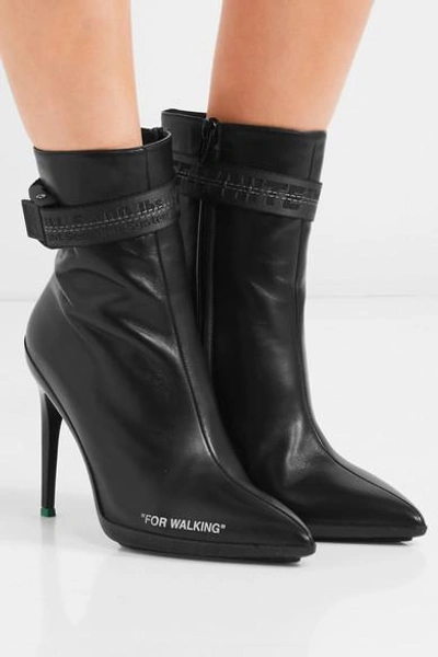 Shop Off-white For Walking Logo-jacquard Printed Leather Ankle Boots In Black