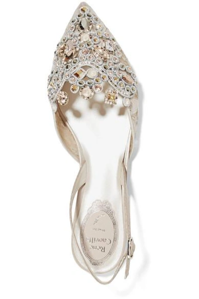 Shop René Caovilla Crystal-embellished Lace And Ayers Point-toe Flats In Beige