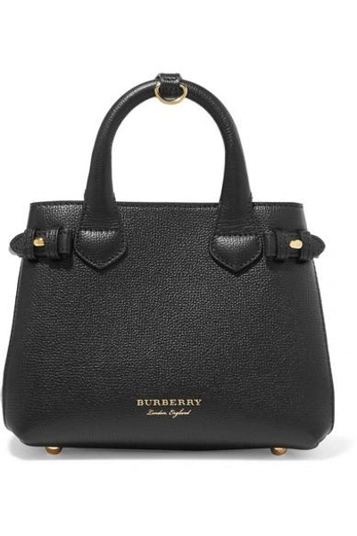 Shop Burberry Textured-leather And Checked Canvas Tote In Black