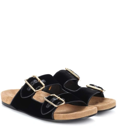Shop Prada Velvet Slip-on Sandals In Black