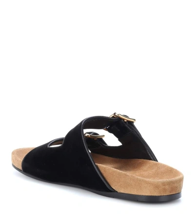 Shop Prada Velvet Slip-on Sandals In Black