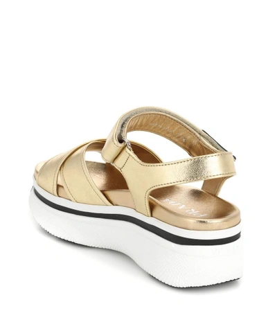 Shop Prada Leather Platform Sandals In Gold