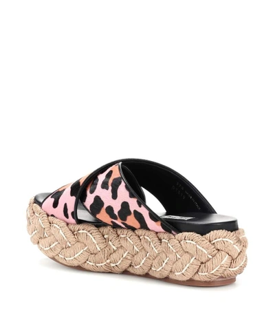 Shop Miu Miu Calf Hair Platform Sandals In Pink