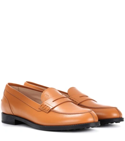 Shop Tod's Gommino Leather City Loafers In Brown