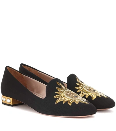 Shop Aquazzura Embroidered Moire Loafers In Black