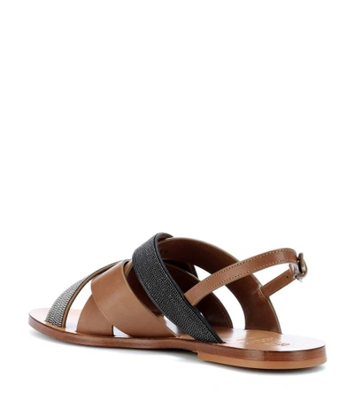 Shop Brunello Cucinelli Monili-beaded Leather Sandals In Brown