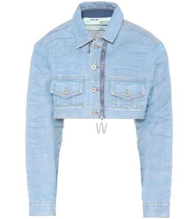 Shop Off-white Cropped Denim Jacket In Blue