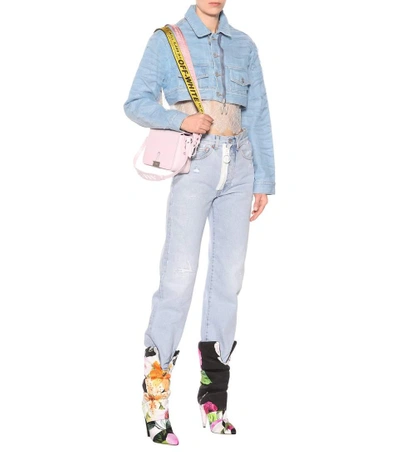 Shop Off-white Cropped Denim Jacket In Blue