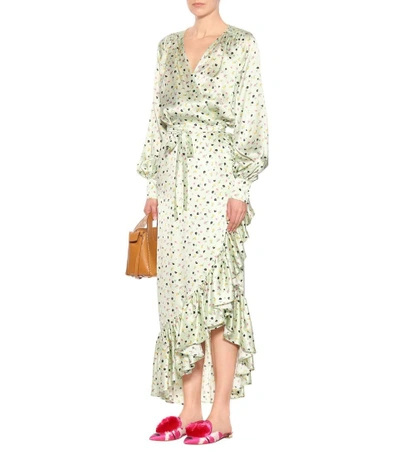 Shop Attico Floral-printed Silk Skirt In Green